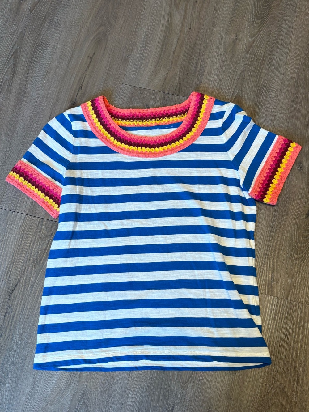 Boden Fae Cotton Stripe Crochet T-Shirt